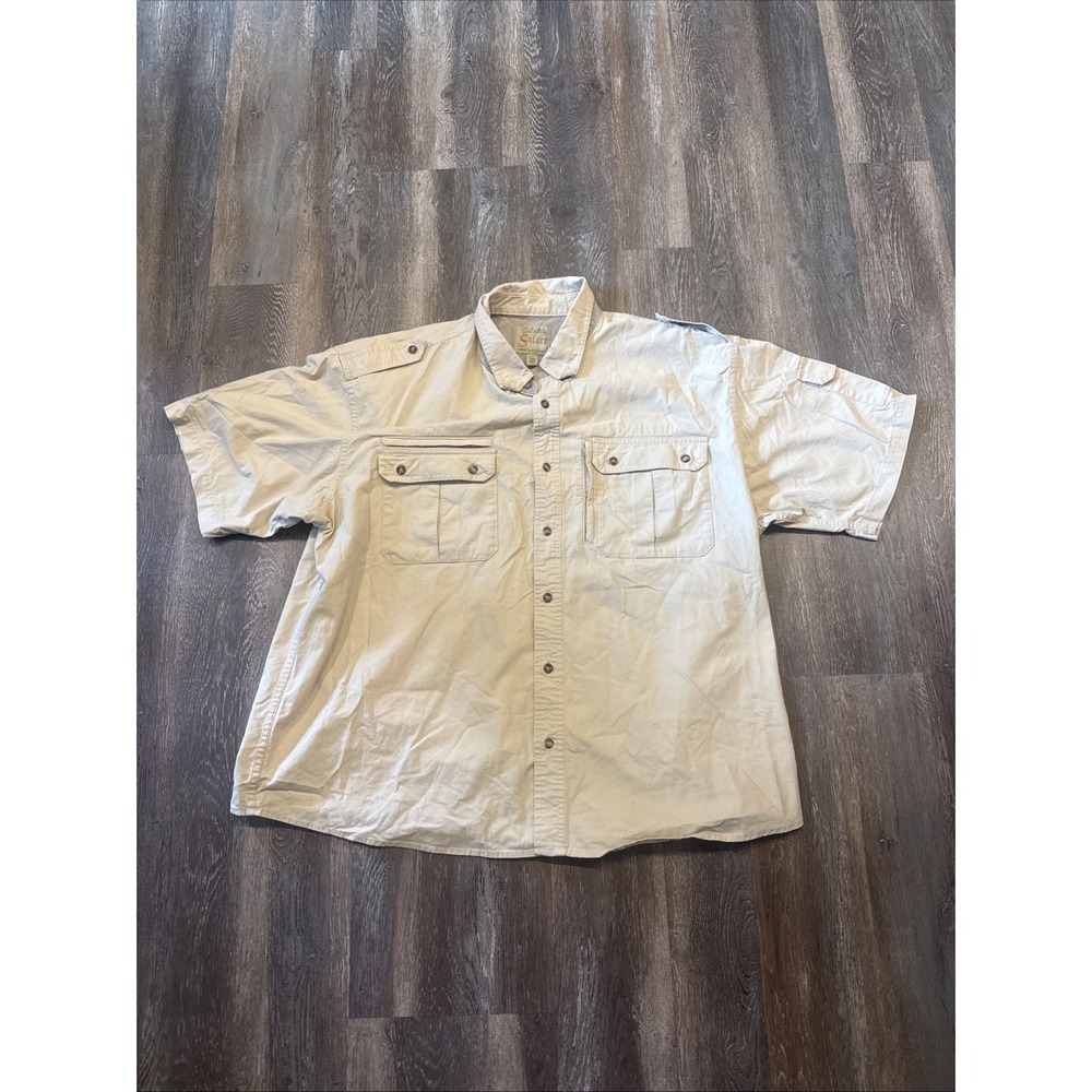 Cabela's Safari Series Shirt Men's 2XL Khaki Cotton Short Sleeve Cargo Pockets